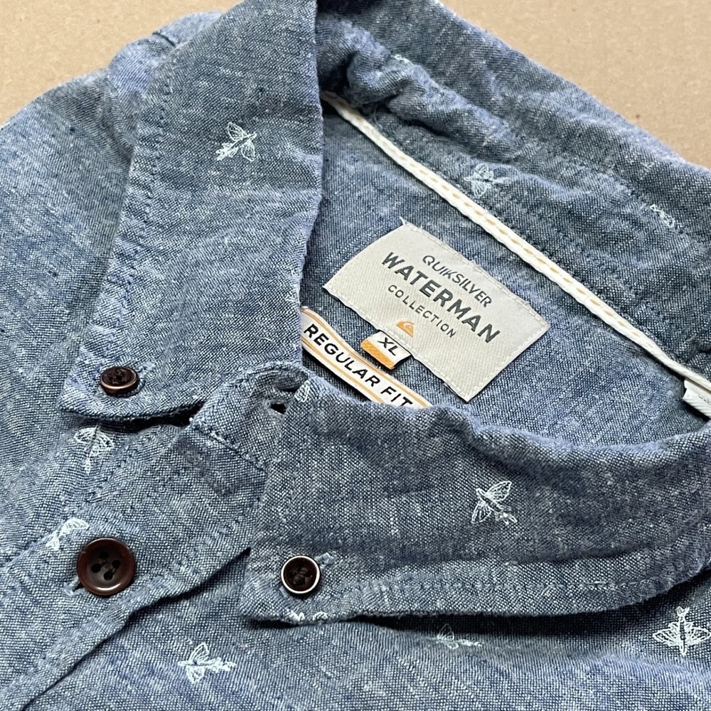 Quicksilver Waterman Men's XL Light Blue Comfort Button Up Short Sleeve Hemp‎ - Picture 16 of 16